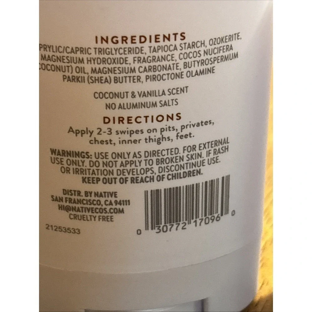 NATIVE Natural Deodorant (.5oz/14g) Travel SizeCOCONUT & VANILLA - Lot of 2  New